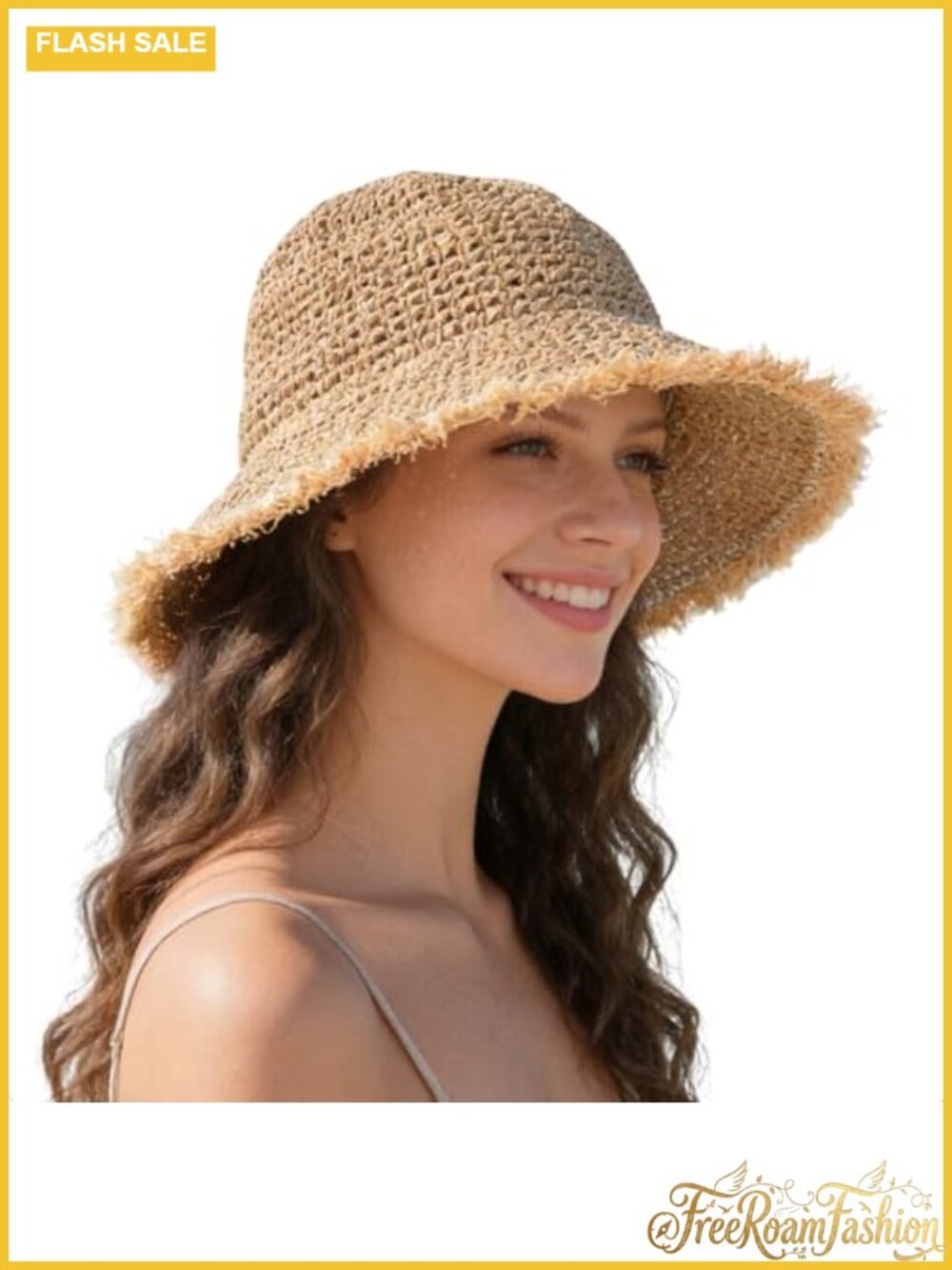 Straw Bucket Sun Hat Packable Floppy Wide Brim Beach Hat